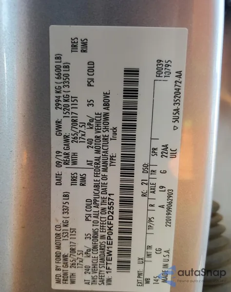 2019 Ford F150 Supercrew from USA, damaged, VIN 1FTEW1EP0KFD25571